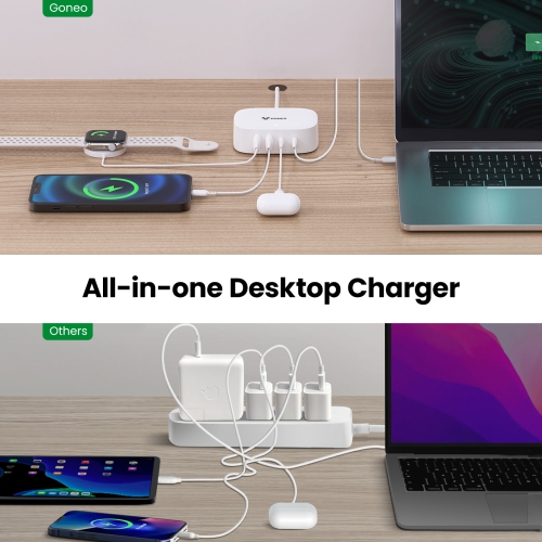 Station de chargement USB-C édition PD de Goneo - 30 W 4 ports recharge rapide parasurtenseur USB-A/C compatible avec MacBook d'iPhone, XPS de