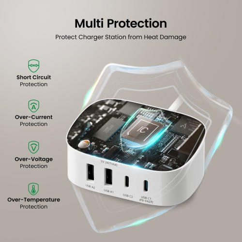 Station de chargement USB-C édition PD de Goneo - 30 W 4 ports recharge rapide parasurtenseur USB-A/C compatible avec MacBook d'iPhone, XPS de
