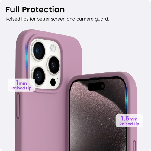ORNARTO Compatible with iPhone 15 Pro Max Case, Slim Liquid Silicone 3 Layers Full Covered Soft Gel Rubber Phone Case Protective Cover with