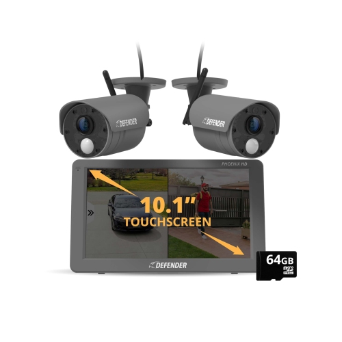 Système de surveillance à caméras HD sans fil Phoenix de Defender avec 10 écran tactile de 2&nbsp;po, 1 caméra de surveillance HD extérieure, Wi-Fi r