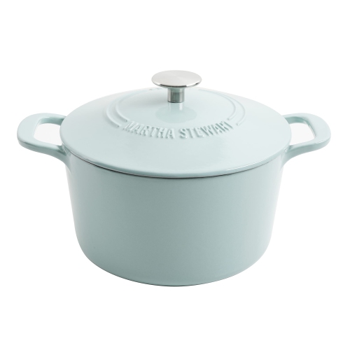 Image 1 of 7.. MARTHA STEWART Gatwick 7 QT Enamel Cast Iron Dutch Oven, Martha Blue