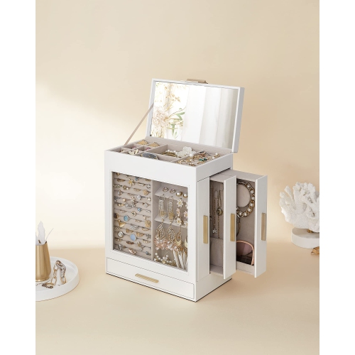 SONGMICS Jewelry Box, 5-Layer Jewelry Organizer, 6.1 x 10.3 x 12.6 Inches, Cloud White and Metallic Gold UJBC162W01