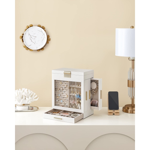 SONGMICS Jewelry Box, 5-Layer Jewelry Organizer, 6.1 x 10.3 x 12.6 Inches, Cloud White and Metallic Gold UJBC162W01