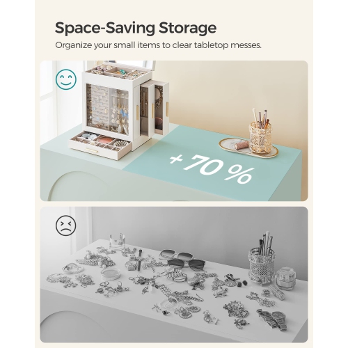 SONGMICS Jewelry Box, 5-Layer Jewelry Organizer, 6.1 x 10.3 x 12.6 Inches, Cloud White and Metallic Gold UJBC162W01