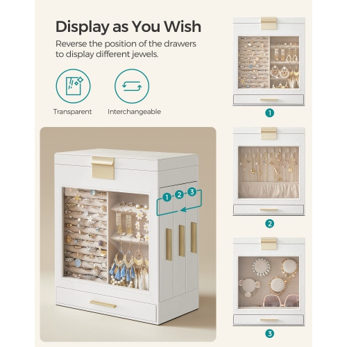 SONGMICS Jewelry Box, 5-Layer Jewelry Organizer, 6.1 x 10.3 x 12.6 Inches, Cloud White and Metallic Gold UJBC162W01