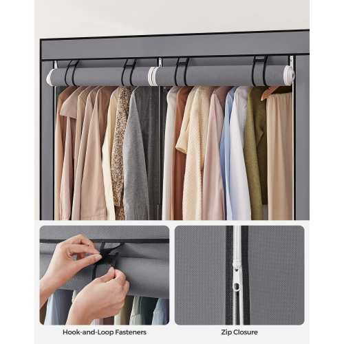 Rangement pour garde-robe SONGMICS, garde-robe portatif avec tringles, porte-vêtements, gris URYG02GY