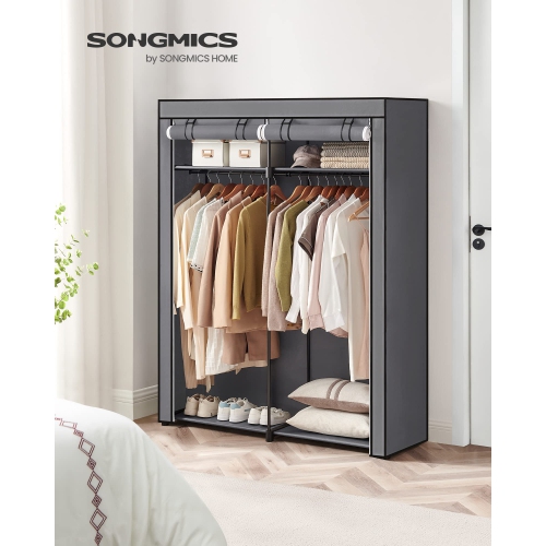 Rangement pour garde-robe SONGMICS, garde-robe portatif avec tringles, porte-vêtements, gris URYG02GY