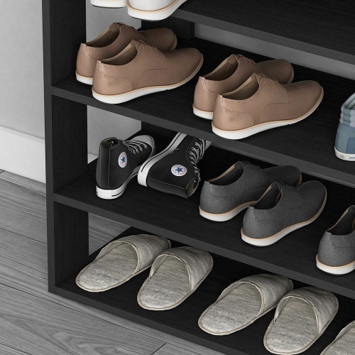 DlandHome Entryway 5 Tiers Shoe Racks with Flip Top Wood Shoes Storage Shelf Organizer, L24 Black