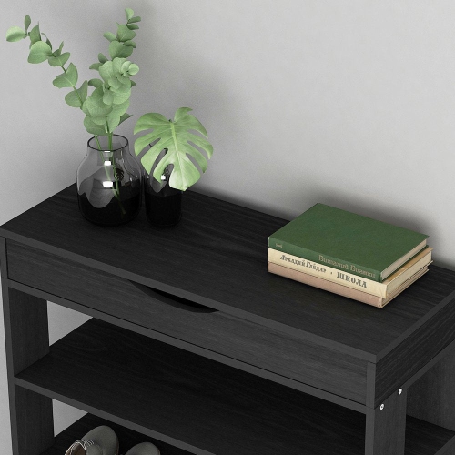 DlandHome Entryway 5 Tiers Shoe Racks with Flip Top Wood Shoes Storage Shelf Organizer, L24 Black