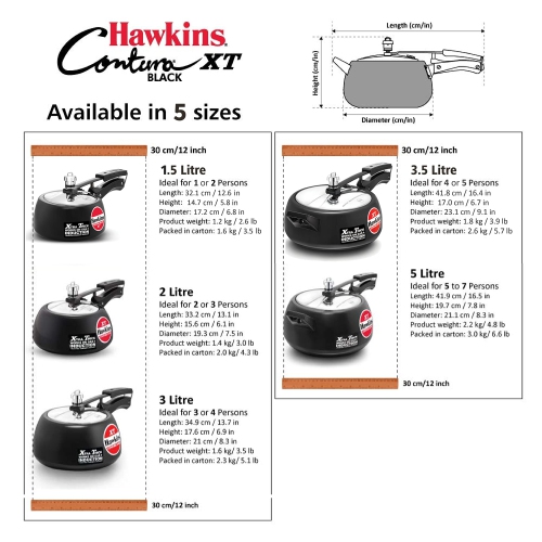 Hawkins – autocuiseur Contura à base très épaisse et à induction, CXT30 pintes, noir, 3L