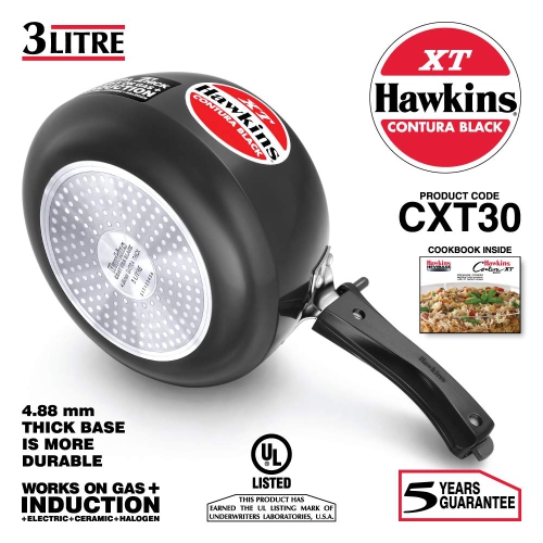 Hawkins – autocuiseur Contura à base très épaisse et à induction, CXT30 pintes, noir, 3L