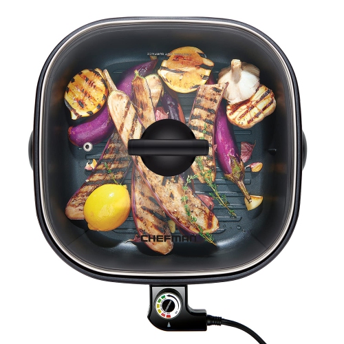Poêle et gril électrique de Chefman, surface striée, braise, vapeur, sauté saisir, frire, température réglable, 4,2-.