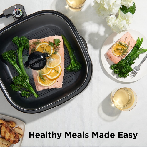 Chefman Electric Grill And Skillet, Ridged Surface, Braise, Steam, Sauté, Sear, Pan Fry, Adjustable Temperature, 4.2-..