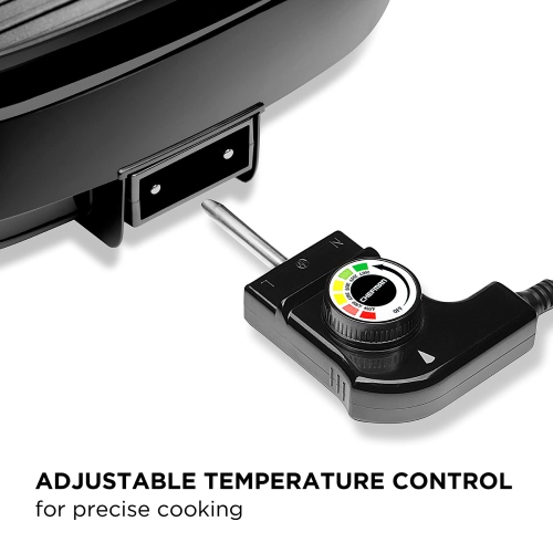 Chefman Electric Grill And Skillet, Ridged Surface, Braise, Steam, Sauté, Sear, Pan Fry, Adjustable Temperature, 4.2-..