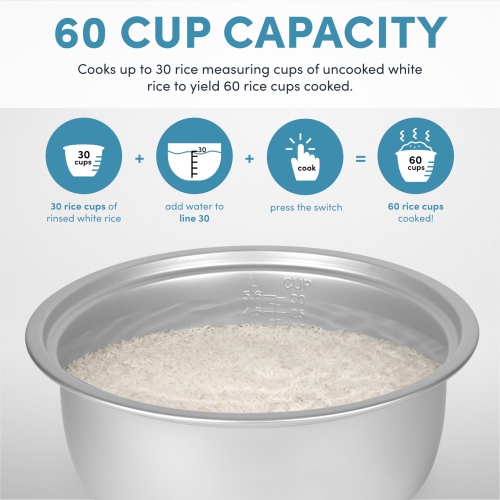 Aroma Housewares Commercial 60-Cup / 14Qt. Rice & Grain Cooker (ARC-1430E), White