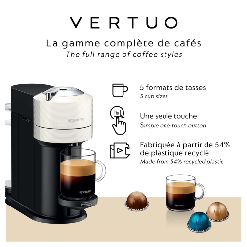 Nespresso Vertuo Next Coffee and Espresso Machine with Aeroccino by De'Longhi, White