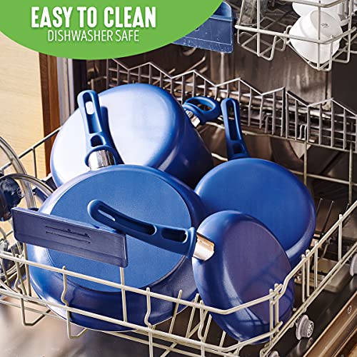 GreenLife Soft Grip Healthy Ceramic Nonstick, 1QT and 2QT Saucepan Pot Set with Lids, PFAS-Free, Dishwasher Safe, Blue