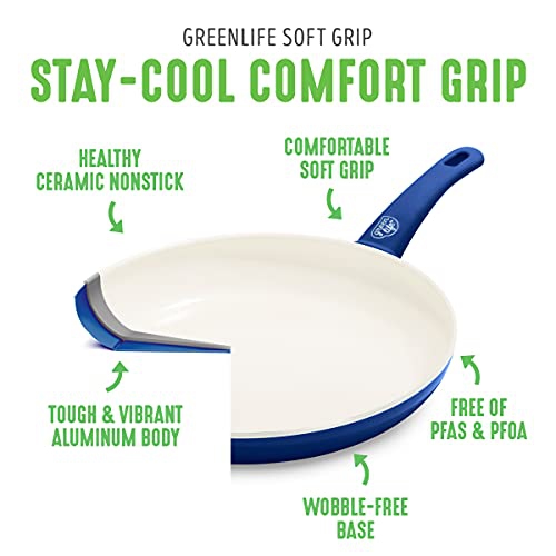 GreenLife Soft Grip Healthy Ceramic Nonstick, 1QT and 2QT Saucepan Pot Set with Lids, PFAS-Free, Dishwasher Safe, Blue