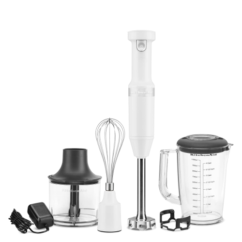 KITCHENAID  Variable Speed Cordless Hand Blender W/ Accessories, Khbbv83Wh It comes with extras like the chopper, an attached mini chopper, a whisk, all to be hand held and it’s super convenient