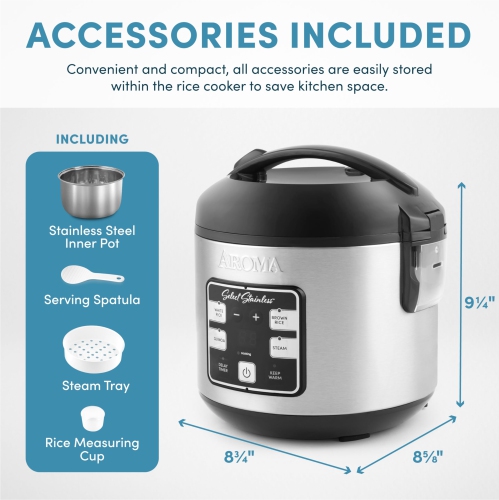 Aroma Housewares Select Stainless Digital Rice & Grain Multicooker, Rice Cooker 4 Cup uncooked,