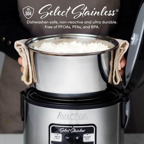 Aroma Housewares Select Stainless Digital Rice & Grain Multicooker, Rice Cooker 4 Cup uncooked,