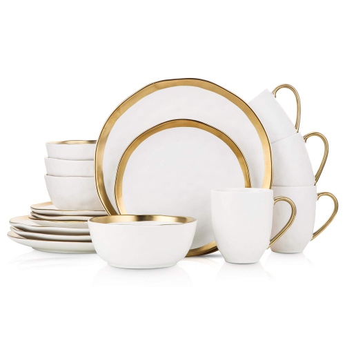 Stone Lain Gold Halo Porcelain Dinnerware Set Service for 4 White Best Buy Canada