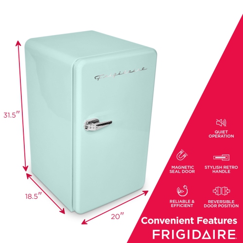 Frigidaire EFR372-MINT 3.2 Cu Ft Retro Compact Rounded Corner Premium Mini Fridge, Mint