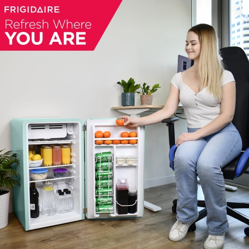Frigidaire EFR372-MINT 3.2 Cu Ft Retro Compact Rounded Corner Premium Mini Fridge, Mint