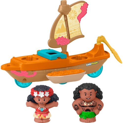 Fisher-Price Little People Toddler Toys Disney Princess Moana & Maui’s Canoe Sail Boat with 2 Figures for Ages 18+ M..