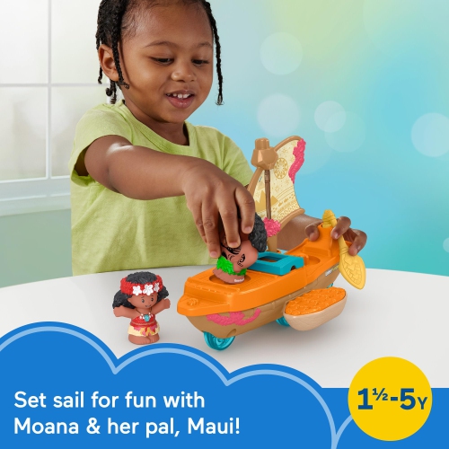 Fisher-Price Little People Toddler Toys Disney Princess Moana & Maui’s Canoe Sail Boat with 2 Figures for Ages 18+ M..