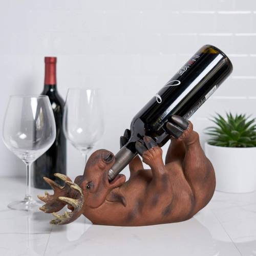 True Mischievous Moose Polyresin Wine Bottle Holder Set of 1, Brown, Holds 1 Standard Wine Bottle
