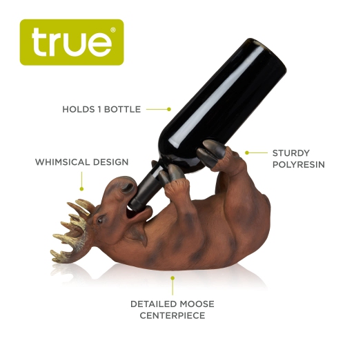 True Mischievous Moose Polyresin Wine Bottle Holder Set of 1, Brown, Holds 1 Standard Wine Bottle