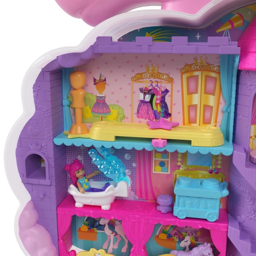 Polly Pocket Mini Toys, Rainbow Unicorn salon coiffure Head and Playing avec 2 Micro Dolls, plus de 20 accessoires et mobile ..