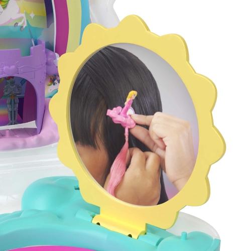 Polly Pocket Mini Toys, Rainbow Unicorn salon coiffure Head and Playing avec 2 Micro Dolls, plus de 20 accessoires et mobile ..