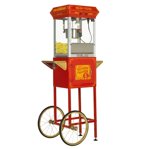 Image 1 de 7.. FunTime – machine à maïs soufflé à huile chaude de 4 oz avec chariot Sideshow Popper, rouge/doré