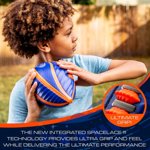 Nerf Spiral Grip Mini Football - Patented Spacelace for Ultimate Spirals - Machine Stitched Construction - Pump Included