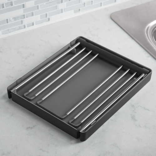 KOHLER Collapsible Wine Glass Holder or Drying Rack. Collapsible to 1.25", Holds up to 6 Glasses, Charcoal