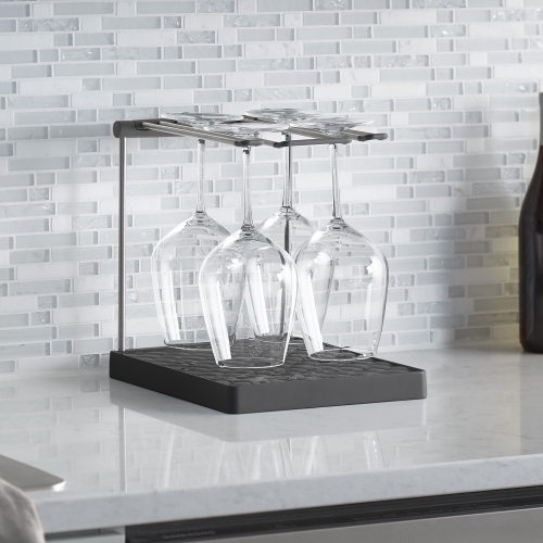 KOHLER Collapsible Wine Glass Holder or Drying Rack. Collapsible to 1.25", Holds up to 6 Glasses, Charcoal