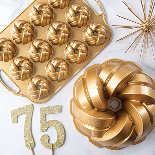 Nordic Ware NW 95577 75th Anniversary Braided Rope Bundt Cake Pan, Gold 12 Cup Capacity