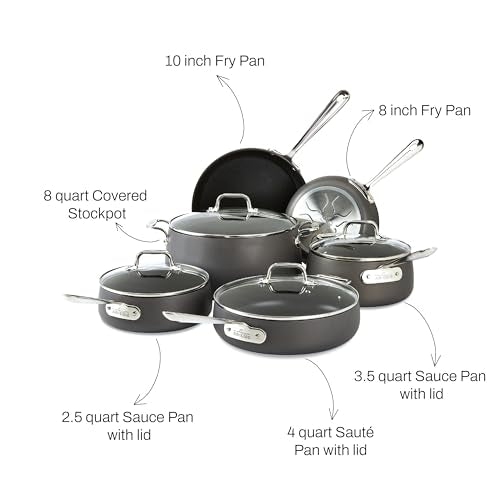 All-Clad E785SC64 Ha1 Hard Anodized Nonstick Dishwasher Safe PFOA Free Cookware Set, 10-Piece, Black