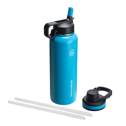 Bouteille d’eau isotherme à double paroi en acier inoxydable avec deux couvercles ThermoFlask, 1,2 L/40 oz, Capri