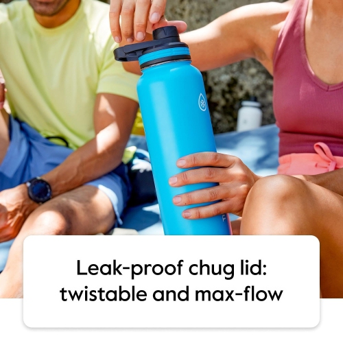 ThermoFlask Double Wall Vacuum Insulated Stainless Steel Water Bottle with Two Lids, 1.2 Liter / 40 Ounce, Capri