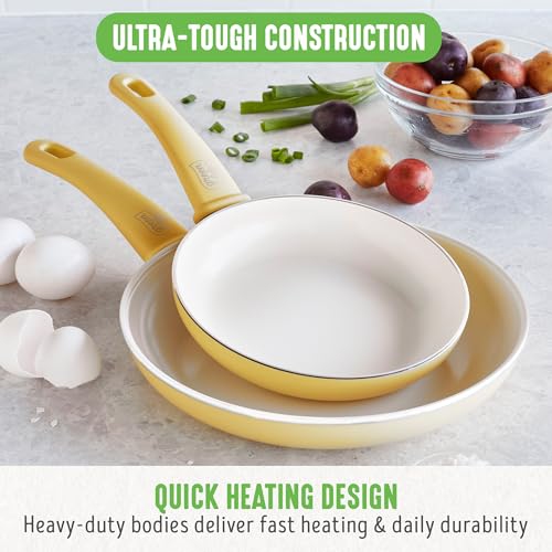 GreenLife Soft Grip Healthy Ceramic Nonstick 7" and 10" Frying Egg Omeltte Pan Skillet Set, PFAS-Free, Dishwasher Safe..