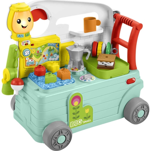 Fisher-Price Laugh & Learn 3-in-1 On-the-Go Camper - English & French Edition, musical push-along walker and activity ..