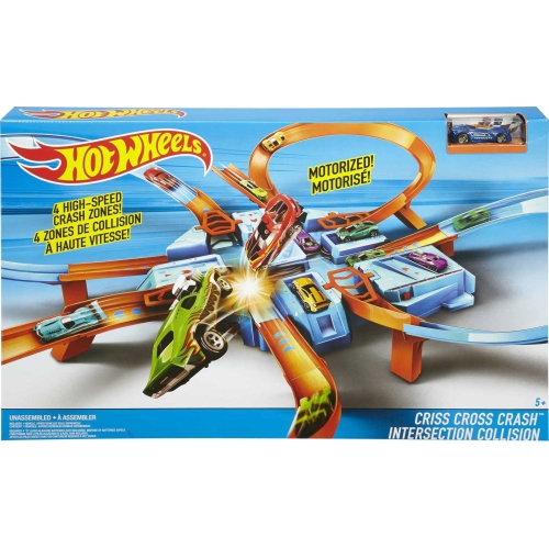 Hot Wheels Toy Car Track Set, Criss Cross Crash with 1:64 Scale Vehicle, Powered by a Motorized Booster