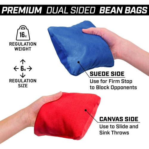 GoSports Dual Sided Cornhole Bean Bags | Slide & Stop Regulation Tournament Bean Bags Set of 8