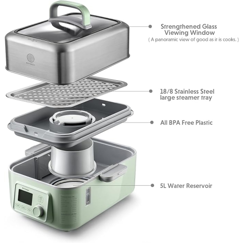 Cuiseur à vapeur électrique de G553 5 pte de cuisson de type vapeur, cuiseur à vapeur multifonction à une touche, vapeur rapide, plateau en acier