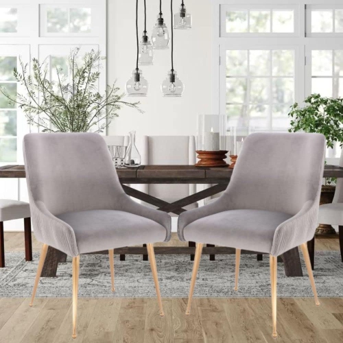 HCD FURNITURE  – Velvet Upholstered Side / Dining Chair (Set Of 2) In Grey