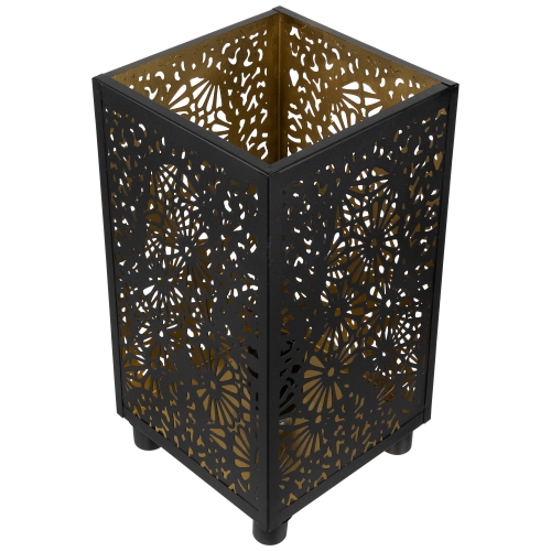 Floral Laser-Cut Iron Table Lamp - 11" - Black and Gold