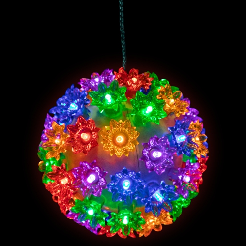 NORTHLIGHT  Led Lighted Floral Starlight Hanging Sphere Outdoor Christmas Decoration - 6" - Multicolor